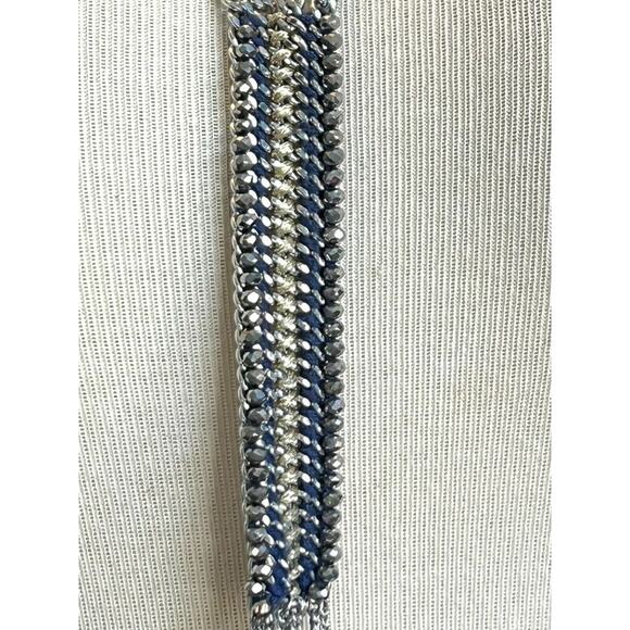 Stella & Dot Tessa Fringe Necklace Lariat Silvertone Blue Steel Chain - Picture 4 of 12